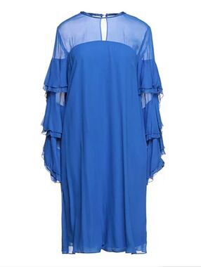 Atos Lombardini Blue Sheer Chiffon Ruffle Sleeve Dress Size 44 Made in Italy